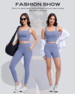 3 Piece Workout Sets for Women High Waisted Leggings with Pockets Tummy Control ... - Image 6