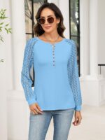 Minetom Women's Lace Long Sleeve Tops Henley Shirts Casual Blouses T Shirts Fall... - Image 3