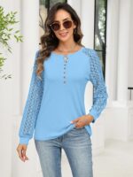 Minetom Women's Lace Long Sleeve Tops Henley Shirts Casual Blouses T Shirts Fall... - Image 4