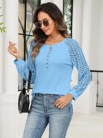 Minetom Women's Lace Long Sleeve Tops Henley Shirts Casual Blouses T Shirts Fall... - Image 5