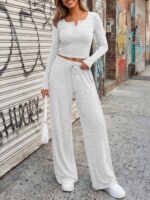 Trendy Queen Women's 2 Piece Matching Lounge Sets Long Sleeve Henley Neck Slight... - Image 3