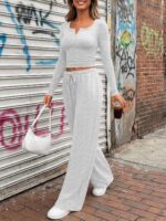 Trendy Queen Women's 2 Piece Matching Lounge Sets Long Sleeve Henley Neck Slight... - Image 4