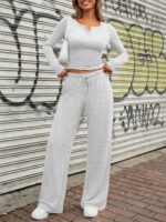 Trendy Queen Women's 2 Piece Matching Lounge Sets Long Sleeve Henley Neck Slight... - Image 7