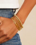 Waterproof Gold Chain Bracelet For Women Non Tarnish,14K Gold Plated Link Dainty... - Image 5