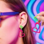 2 Pair Neon Heart Earrings, Acrylic Neon 80s 90s Outfit for Women, Glow Party Ac... - Image 3
