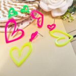 2 Pair Neon Heart Earrings, Acrylic Neon 80s 90s Outfit for Women, Glow Party Ac... - Image 8