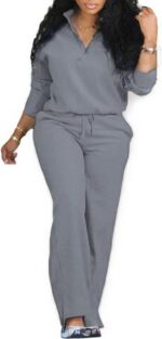 Womens 2 Piece Tracksuit Set Half Zip Mock Neck Top Wide Leg Pants Plus Size Ath... - Image 3