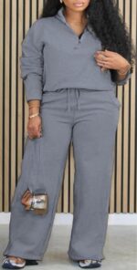 Womens 2 Piece Tracksuit Set Half Zip Mock Neck Top Wide Leg Pants Plus Size Ath... - Image 4