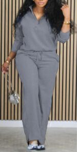 Womens 2 Piece Tracksuit Set Half Zip Mock Neck Top Wide Leg Pants Plus Size Ath... - Image 5