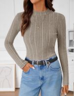 ZESICA Women's Fleece Sherpa Lined Long Sleeve Tops | Thermal Knit, Mock Neck, S... - Image 6