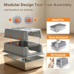 Stainless Steel Litter Box with Lid, High Sided Enclosed Metal Litter Box for Bi... - Image 5