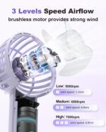 Coohea Mini Handheld Fan, Small Cute Design, 3 Powerful Speeds, USB Rechargeable... - Image 4