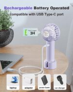 Coohea Mini Handheld Fan, Small Cute Design, 3 Powerful Speeds, USB Rechargeable... - Image 5