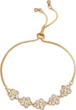 1 PC Gold Adjustable Floral Pearl Chain Bracelet With Sparkling Zirconia Stones - Image 4