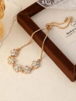 1 PC Gold Adjustable Floral Pearl Chain Bracelet With Sparkling Zirconia Stones - Image 7