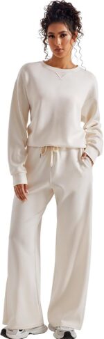 SUUKSESS Women Modal Fall 2 piece outfits Oversized Sweatshirt Wide Leg Pants - Image 5