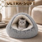 ShinHye Cat Bed Round Plush Fluffy Hooded Cat Bed Cave, Cozy for Indoor Cats or ... - Image 4