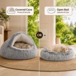 ShinHye Cat Bed Round Plush Fluffy Hooded Cat Bed Cave, Cozy for Indoor Cats or ... - Image 5