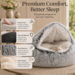 ShinHye Cat Bed Round Plush Fluffy Hooded Cat Bed Cave, Cozy for Indoor Cats or ... - Image 6