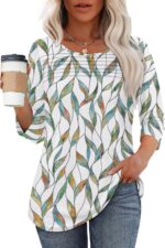 OFEEFAN Womens Tops 3/4 Length Sleeve Blouses Dressy Casual Spring Summer Fall O... - Image 3