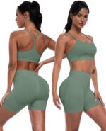 Women 3 Piece Workout Sets Seamless Running Tops Athletic Gym Yoga Short Y Back ... - Image 3