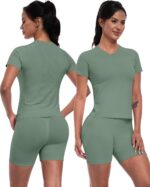 Women 3 Piece Workout Sets Seamless Running Tops Athletic Gym Yoga Short Y Back ... - Image 4