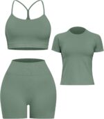 Women 3 Piece Workout Sets Seamless Running Tops Athletic Gym Yoga Short Y Back ... - Image 6