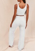 Fixmatti Women's Fuzzy 3 Piece Sweatsuit Open Front Cardigan Crop Tank Tops Wide... - Image 6