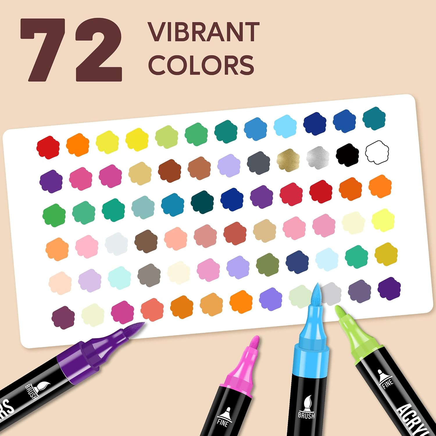 Pagather 72 Colors Acrylic Paint Markers, Dual Tip with Fine Tip and Brush Tip P... - Image 4