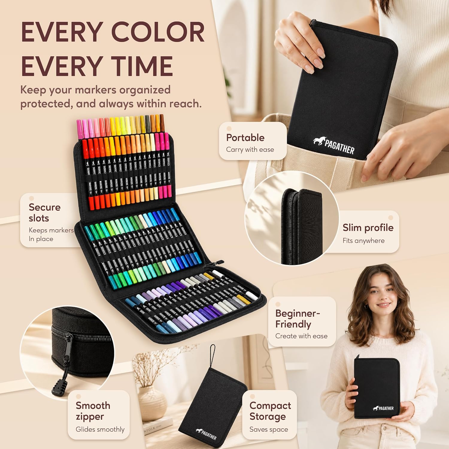 Pagather 72 Colors Acrylic Paint Markers, Dual Tip with Fine Tip and Brush Tip P... - Image 5