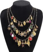 Vintage 3-Layered Pendant Charm Necklace for Women, Bohemian Ethnic Triple Layer... - Image 8