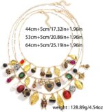 Vintage 3-Layered Pendant Charm Necklace for Women, Bohemian Ethnic Triple Layer... - Image 9
