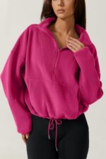 QINSEN Women Half Zip Fleece Sweatshirt Mock Neck Long Sleeve Winter Cozy Sherpa... - Image 4
