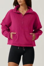 QINSEN Women Half Zip Fleece Sweatshirt Mock Neck Long Sleeve Winter Cozy Sherpa... - Image 5