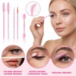 BESARME 300 Pcs Pink Disposable Makeup Applicators Tools with Triangle Puffs, Li... - Image 4