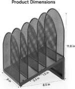 5-Section Desk File Organizer Metal Mesh Folder Organizer, Black | Desk Organize... - Image 5