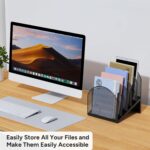 5-Section Desk File Organizer Metal Mesh Folder Organizer, Black | Desk Organize... - Image 6