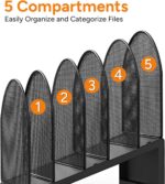5-Section Desk File Organizer Metal Mesh Folder Organizer, Black | Desk Organize... - Image 7
