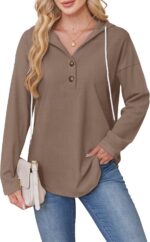 RUMIA Womens Tops V Neck Button Sweatshirt for Women Pullover Long SLeeve Shirts... - Image 4