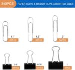FUDAO FAMILY Paper Clips & Binder Clips, 340 PCS Assorted Sizes, Silver & Black,... - Image 3
