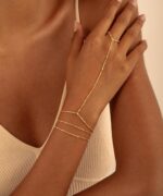 CHESKY 14K Gold Plated Hand Chain Bracelets for Women Set - Dainty Finger Ring B... - Image 3
