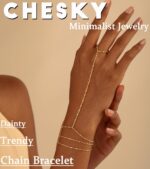 CHESKY 14K Gold Plated Hand Chain Bracelets for Women Set - Dainty Finger Ring B... - Image 4