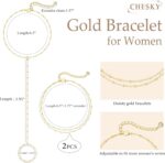 CHESKY 14K Gold Plated Hand Chain Bracelets for Women Set - Dainty Finger Ring B... - Image 6