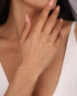 CHESKY 14K Gold Plated Hand Chain Bracelets for Women Set - Dainty Finger Ring B... - Image 8