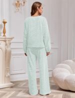Ythomm Striped Pajamas Womens 2 Piece Sets Long Sleeve Tee Shirts Drawstring Wid... - Image 4