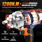 1/2" Cordless Impact Wrench, 900Ft-lbs (1200N.m) Brushless High Torque Impact Gu... - Image 3
