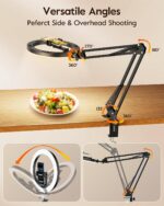 Upgrade Ring Light with Stand, Overhead Phone Mount for Desk, 10” Selfie Light w... - Image 4