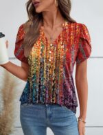 Rapbin Womens Spring Summer Petal Short Sleeve Tops V Neck Tunic Business Work B... - Image 4