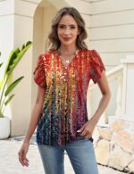 Rapbin Womens Spring Summer Petal Short Sleeve Tops V Neck Tunic Business Work B... - Image 6