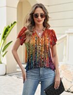 Rapbin Womens Spring Summer Petal Short Sleeve Tops V Neck Tunic Business Work B... - Image 7
